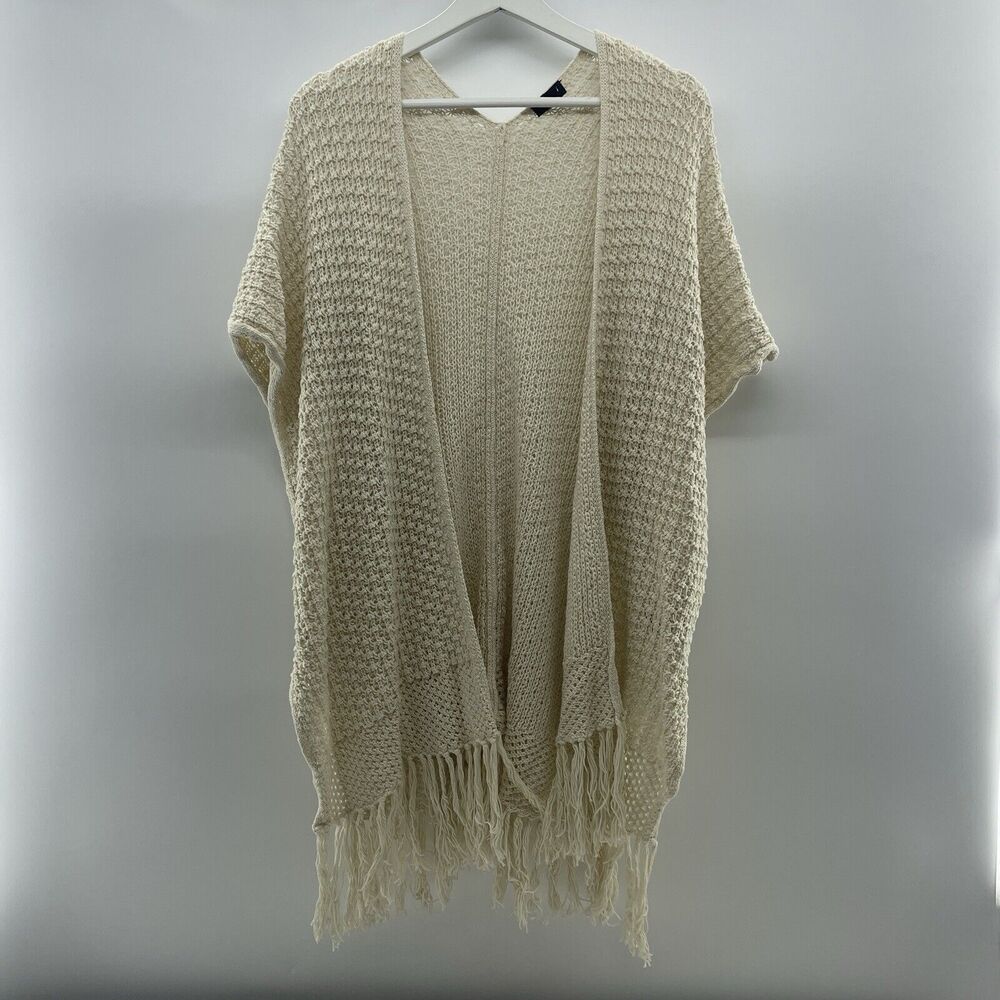 Torrid Sz 1X Cardigan Sweater Open Front Open Knit Fringe Oversized Boho Beige - Picture 2 of 10